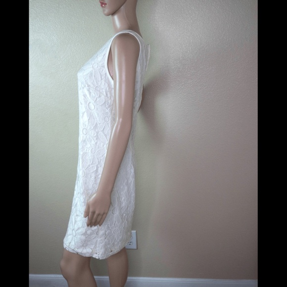 Karin Stevens Womens 10 Ivory Floral Lace Sleeveless Sheath Zip Back Dress NWT - Picture 6 of 9